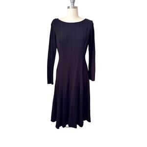 Talbots Black Long Sleeve Fit & Flare Dress Size 6 Petite Stretch Midi